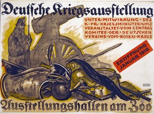 Plakat som reklamerer for en krigsutstilling sponset av Røde Kors Deutsche Kriegs Ausstellung, januar 1916, 1916